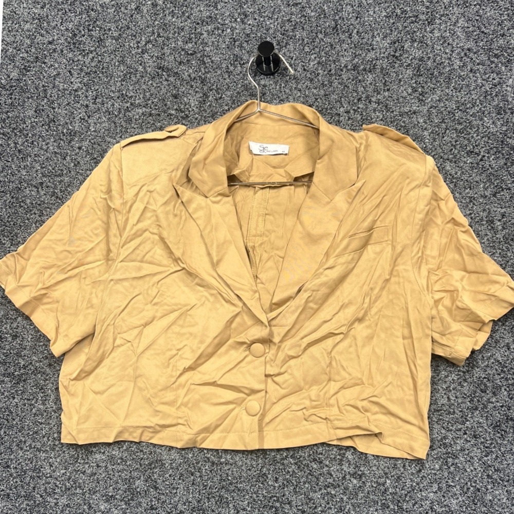 Seek The Label Blazer Womens M Tan Cropped Short Sleeve Tencel Safari Utility